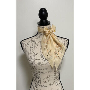 Sassoon Scarf Womens One Size Tan Silk Floral Bird Rectangle Satin Japan